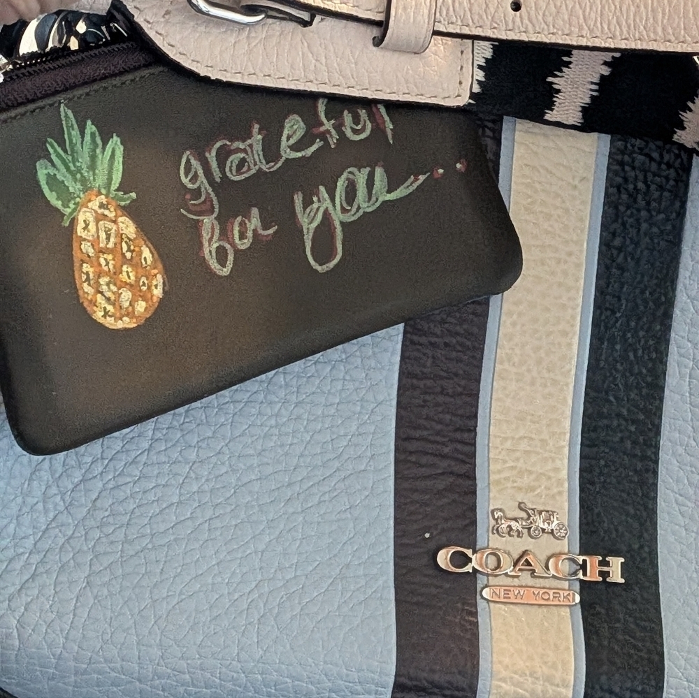 Coach Jes Camera Striped Pebbles Leather With Pebbled Leather Zebra Guitar Strap - Picture 4 of 16